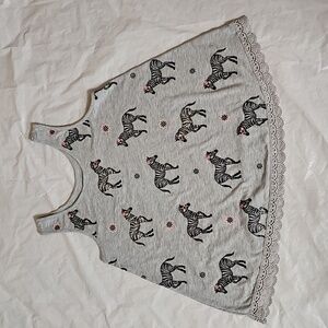 Justice Girls Size 18 Gray Sleeveless Swing Tank Lace Trim, Zebra Graphics Used